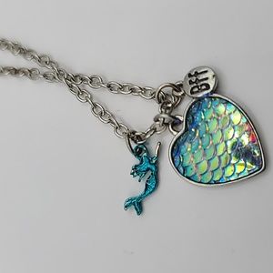 Mermaid scales with little mermaid and bff Pendant silver tone necklace